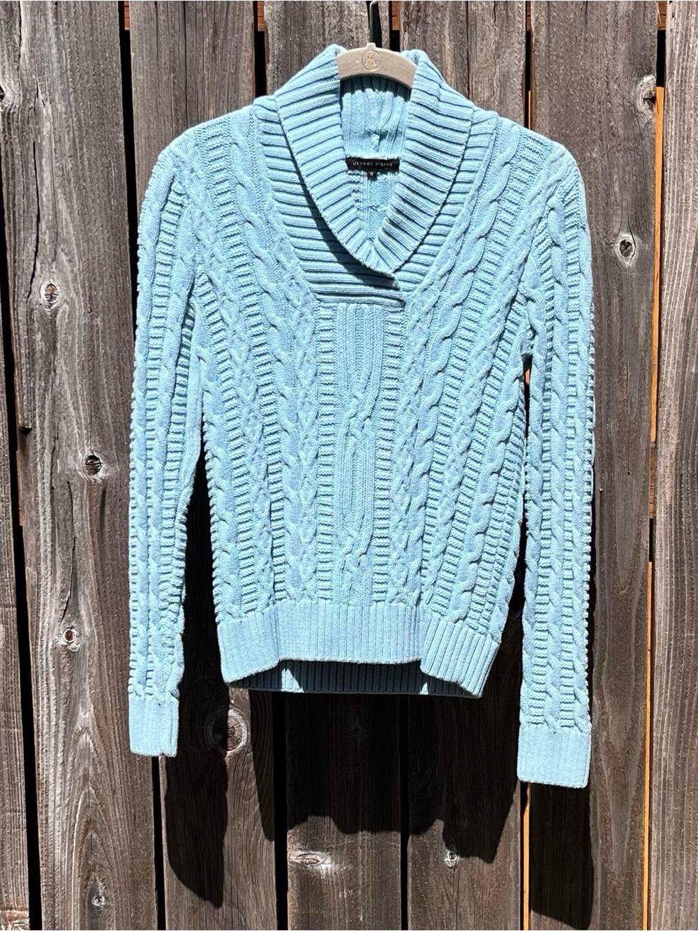 Jeanne Pierre blue cable knit sweater size small